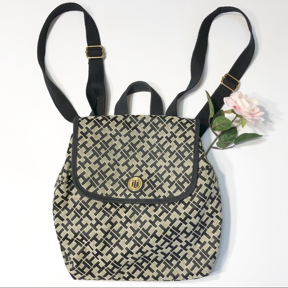 Tommy Hilfiger logo navy tan backpack purse
